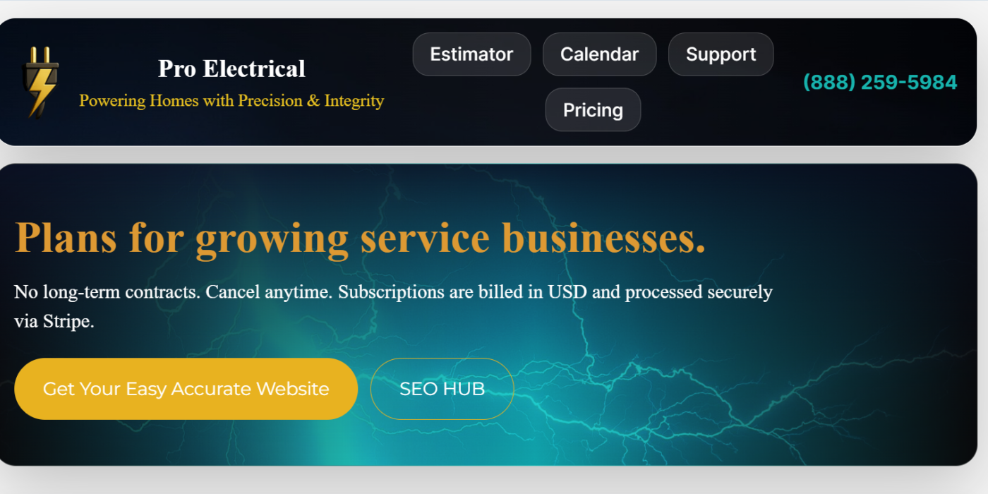 The image showcases the Premium Electrician Company WordPress theme developed by EasyAccurate.com. It features a sleek, modern design tailored for electrical service providers, emphasizing user-friendly navigation and responsive layout. The theme includes vibrant visuals of electrical tools and services, alongside customizable sections for showcasing company information, service offerings, and customer testimonials. The color palette is professional, combining shades of blue and yellow, symbolizing trust and energy. Overall, the theme is designed to enhance online presence and attract potential clients in the electrical industry.