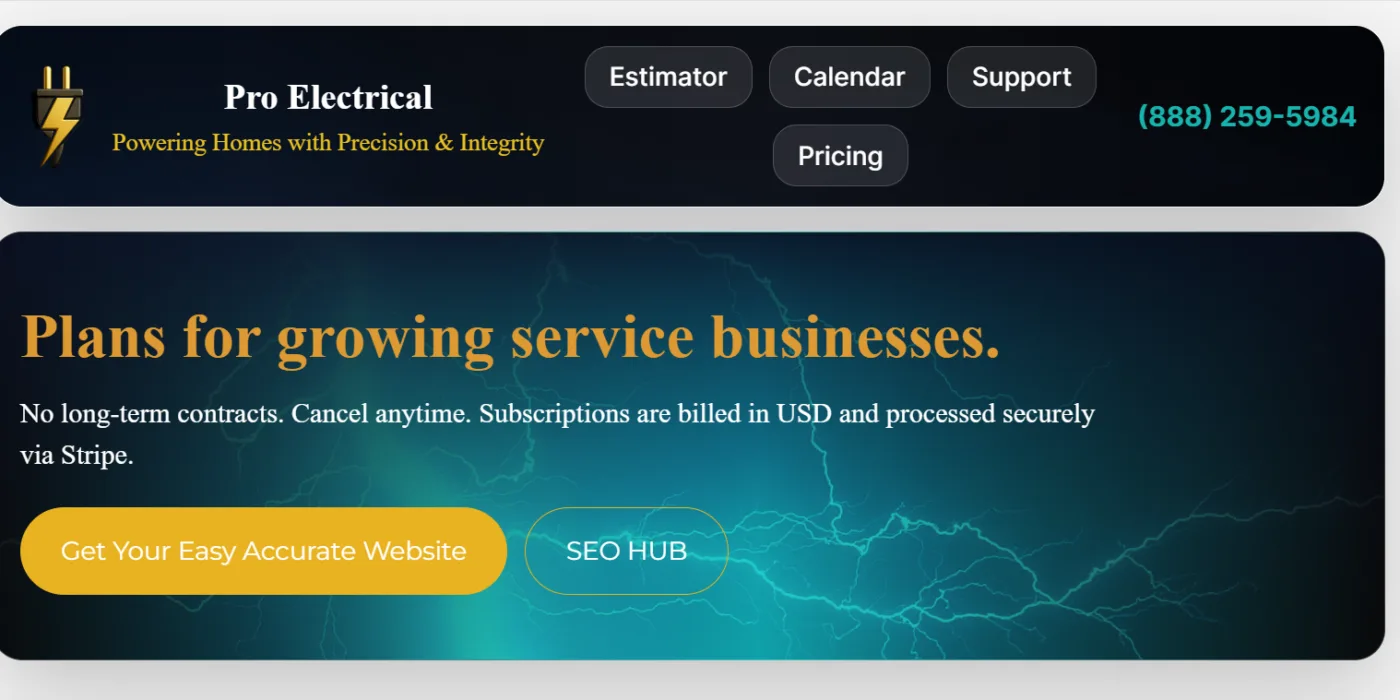 The image showcases the Premium Electrician Company WordPress theme developed by EasyAccurate.com. It features a sleek, modern design tailored for electrical service providers, emphasizing user-friendly navigation and responsive layout. The theme includes vibrant visuals of electrical tools and services, alongside customizable sections for showcasing company information, service offerings, and customer testimonials. The color palette is professional, combining shades of blue and yellow, symbolizing trust and energy. Overall, the theme is designed to enhance online presence and attract potential clients in the electrical industry.