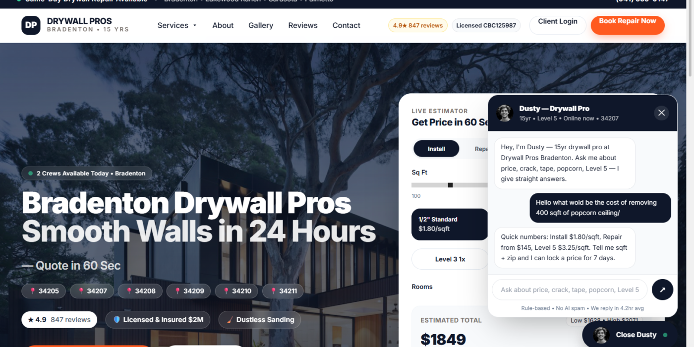Easy Accurate Standalone Drywall Website for promembers!